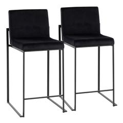 Black Steel, Black Velvet Fuji High Back Counter Stool - Set of 2