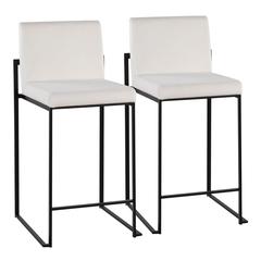 Black Steel, White Velvet Fuji High Back Counter Stool - Set of 2