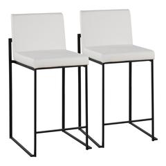 Black Steel, White PU Fuji High Back Counter Stool - Set of 2