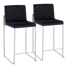 Stainless Steel, Black Velvet Fuji High Back Counter Stool - Set of 2