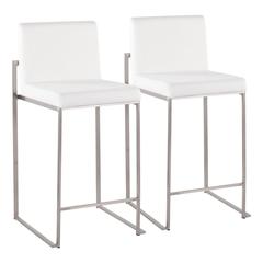 Stainless Steel, White Velvet Fuji High Back Counter Stool - Set of 2