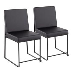 Black Steel, Black PU High Back Fuji Dining Chair - Set of 2