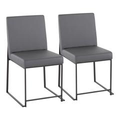 Black Steel, Grey PU High Back Fuji Dining Chair - Set of 2