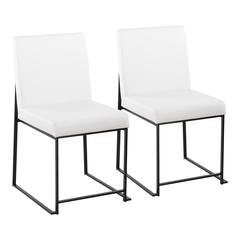 Black Steel, White PU High Back Fuji Dining Chair - Set of 2