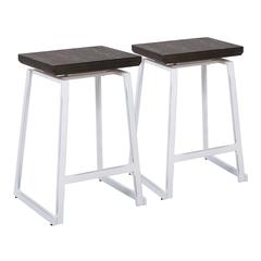 Vintage White Metal, Espresso Bamboo Geo Counter Stool - Set of 2