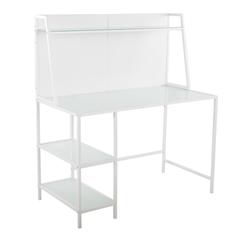 White Metal, Frosted Glass Geo Tier Desk