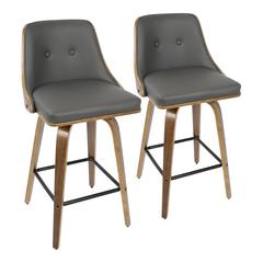 Walnut Wood, Grey PU, Black Metal Gianna Counter Stool - Set of 2