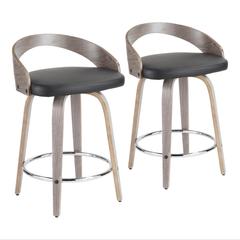 Light Grey Wood, Black PU, Chrome Grotto Counter Stool - Set of 2