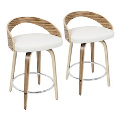 Zebra Wood, White PU, Chrome Grotto 25" Counter Stool - Set of 2