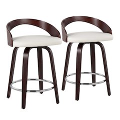 Cherry Wood, White PU, Chrome Grotto 25" Counter Stool - Set of 2
