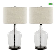 Botella 28" Glass Table Lamp with USB - Set of 2