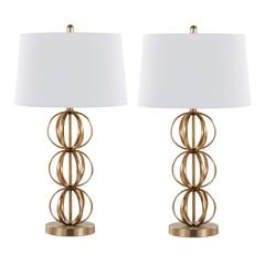 Gold Metal, White Linen Linx 29" Metal Table Lamp - Set of 2