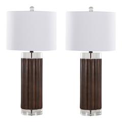 Brown Cylinder Fluted 29.25" Polyresin Table Lamp - Set of 2