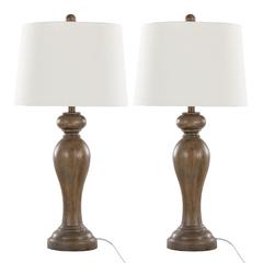 Opal Grey Polyresin, Off-White Linen Peppa 31" Polyresin Table Lamp - Set of 2