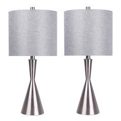 Brushed Nickel, Grey Linen Gemma 23" Metal Table Lamp - Set of 2