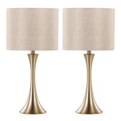 Gold Metal, Golden Metallic Linen Lenuxe 24" Metal Table Lamp - Set of 2