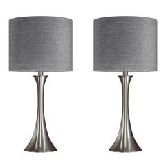 Brushed Nickel, Grey Linen Lenuxe 24" Metal Table Lamp - Set of 2
