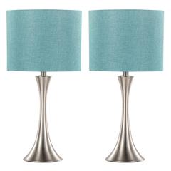 Brushed Nickel, Turquoise Linen Lenuxe 24" Metal Table Lamp - Set of 2