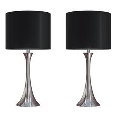 Polished Nickel, Black Silk Lenuxe 24" Metal Table Lamp - Set of 2