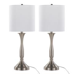 Brushed Nickel, White Linen Sawyer 25" Metal Table Lamp With USB - Set of 2