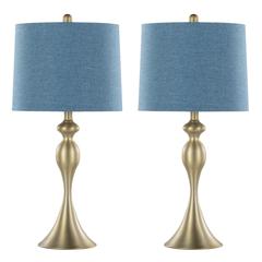 Gold Metal, Moroccan Blue Linen Ashland 27" Metal Table Lamp - Set of 2