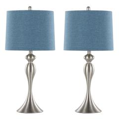 Brushed Nickel, Moroccan Blue Linen Ashland 27" Metal Table Lamp - Set of 2