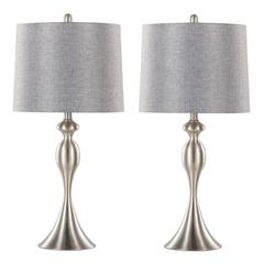 Brushed Nickel, Grey Linen Ashland 27" Metal Table Lamp - Set of 2