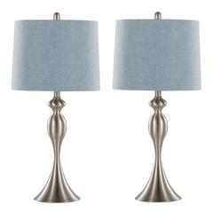 Brushed Nickel, Light Blue Linen Ashland 27" Metal Table Lamp - Set of 2
