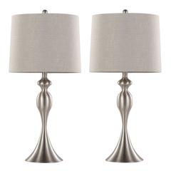 Brushed Nickel, Light Grey Linen Ashland 27" Metal Table Lamp - Set of 2