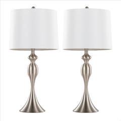 Brushed Nickel, White Linen Ashland 27" Metal Table Lamp - Set of 2