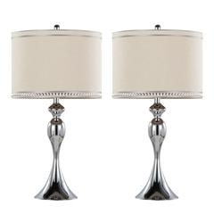Polished Chrome, Cream Linen Ashland 27" Metal Table Lamp - Set of 2
