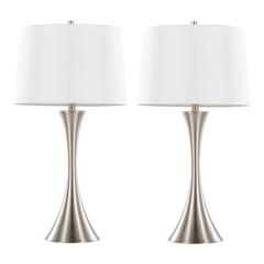 Brushed Nickel, White Textured Linen Lenuxe 29" Metal Table Lamp - Set of 2