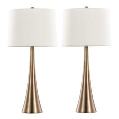 Matte Golden Bronze, White Linen Diana 29" Metal Table Lamp - Set of 2