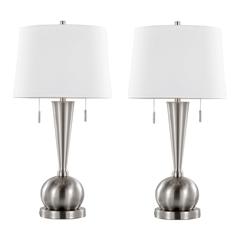 Brushed Nickel, White Linen Jules 30.25" Metal Table Lamp with USB - Set of 2