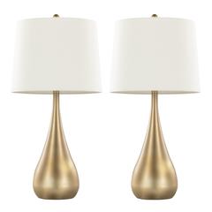Gold Metal, White Linen Pebble 29" Metal Table Lamp - Set of 2