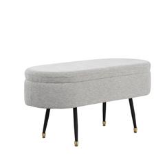 Black Metal, Light Grey Fabric, Gold Accent Harvey Storage Bench