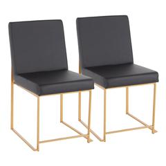 Gold Metal, Black PU High Back Fuji Dining Chair - Set of 2