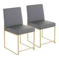 Gold Metal, Grey PU High Back Fuji Dining Chair - Set of 2
