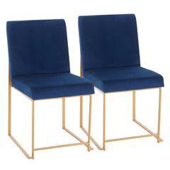 Gold Metal, Blue Velvet High Back Fuji Dining Chair - Set of 2