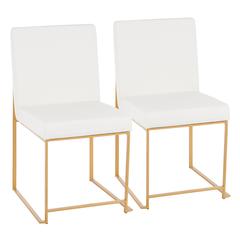Gold Metal, White PU High Back Fuji Dining Chair - Set of 2