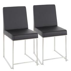 Brushed Stainless Steel, Black PU High Back Fuji Dining Chair - Set of 2