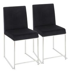 Brushed Stainless Steel, Black Velvet High Back Fuji Dining Chair - Set of 2