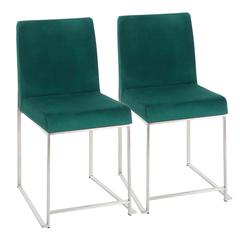 Brushed Stainless Steel, Green Velvet High Back Fuji Dining Chair - Set of 2