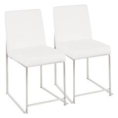 Brushed Stainless Steel, White Velvet High Back Fuji Dining Chair - Set of 2