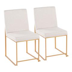 Gold Steel, Beige Fabric High Back Fuji Dining Chair - Set of 2