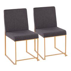 Gold Steel, Charcoal Fabric High Back Fuji Dining Chair - Set of 2