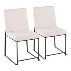 Black Steel, Beige Fabric High Back Fuji Dining Chair - Set of 2