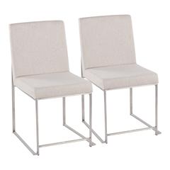 Brushed Stainless Steel, Beige Fabric High Back Fuji Dining Chair - Set of 2
