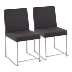 Brushed Stainless Steel, Charcoal Fabric High Back Fuji Dining Chair - Set of 2