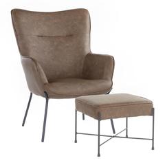Black Metal, Espresso PU Izzy Lounge Chair + Ottoman Set